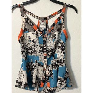 Anthropologies Yoana Baraschi Halter Top Blouse Peach Blue Floral Size XS